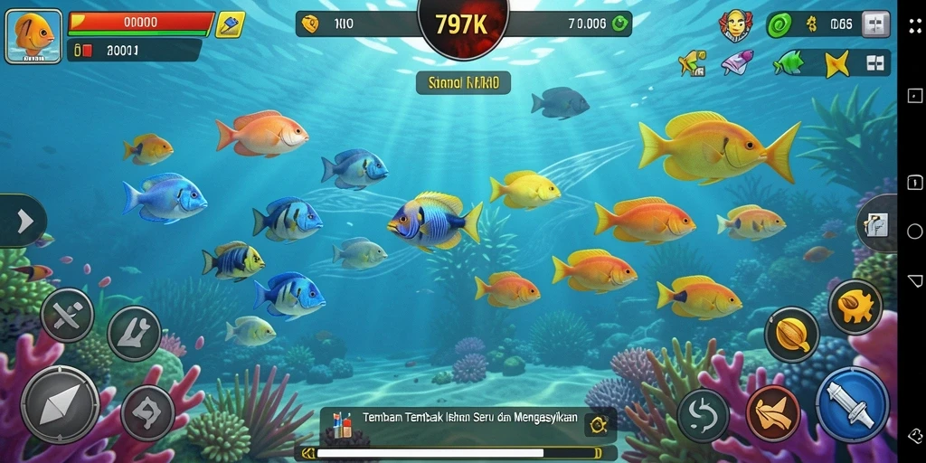 Gameplay seru menembak ikan warna-warni di 797K.