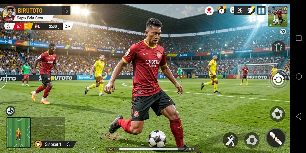 Screenshot BIRUTOTO menampilkan aksi seru di lapangan sepak bola.