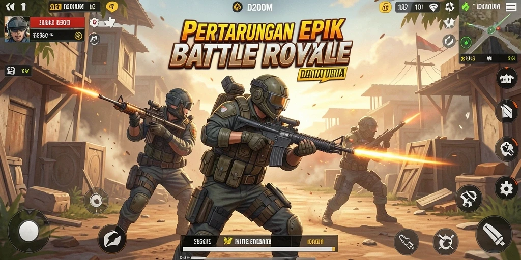 Tangkapan layar D200M menunjukkan aksi intens dalam permainan Battle Royale.