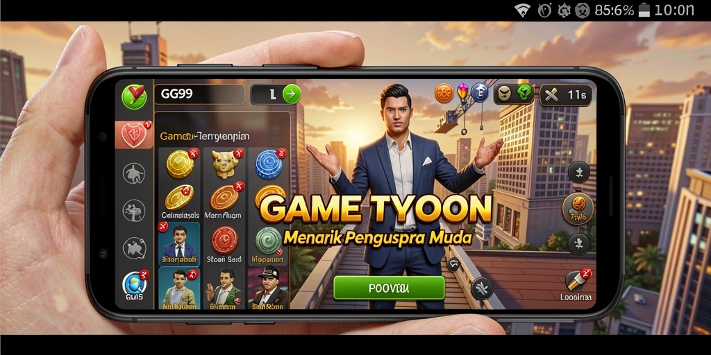 Screenshot utama GG99 menampilkan pengalaman gameplay Tycoon yang seru.