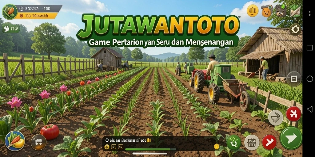 Tampilan gameplay menarik dari JUTAWANTOTO dengan aktivitas bertani.