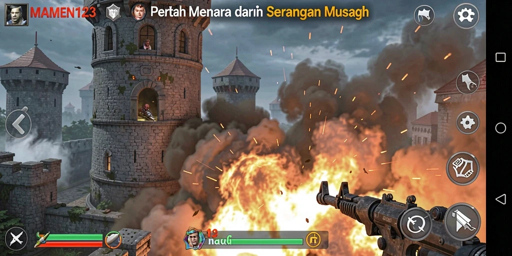 Screenshot dari gameplay menara pertahanan yang menarik di MAMEN123.
