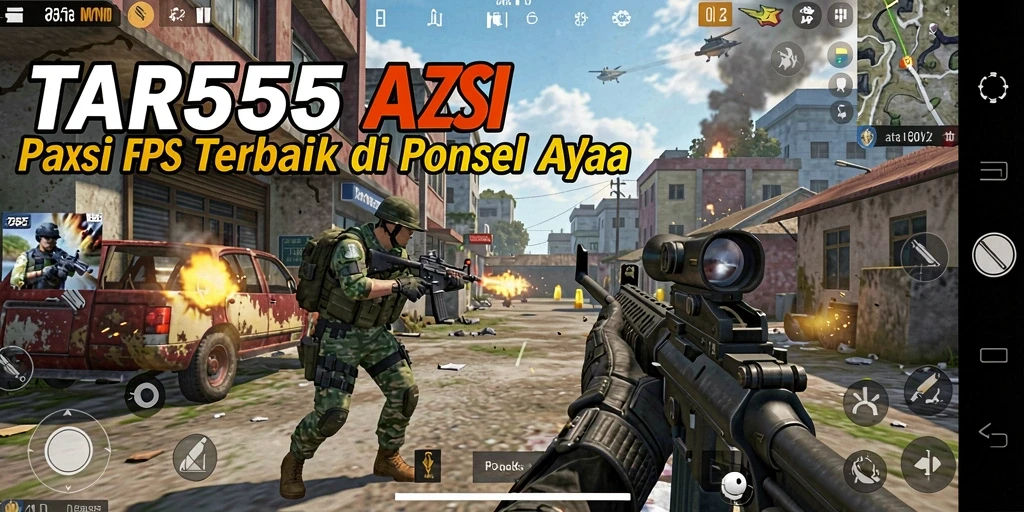 Screenshot TAR555 menampilkan pertempuran FPS yang mendebarkan.