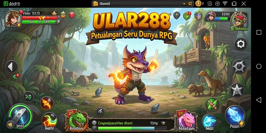 Screenshot gameplay ULAR288 dengan karakter beraksi dalam pertempuran RPG.